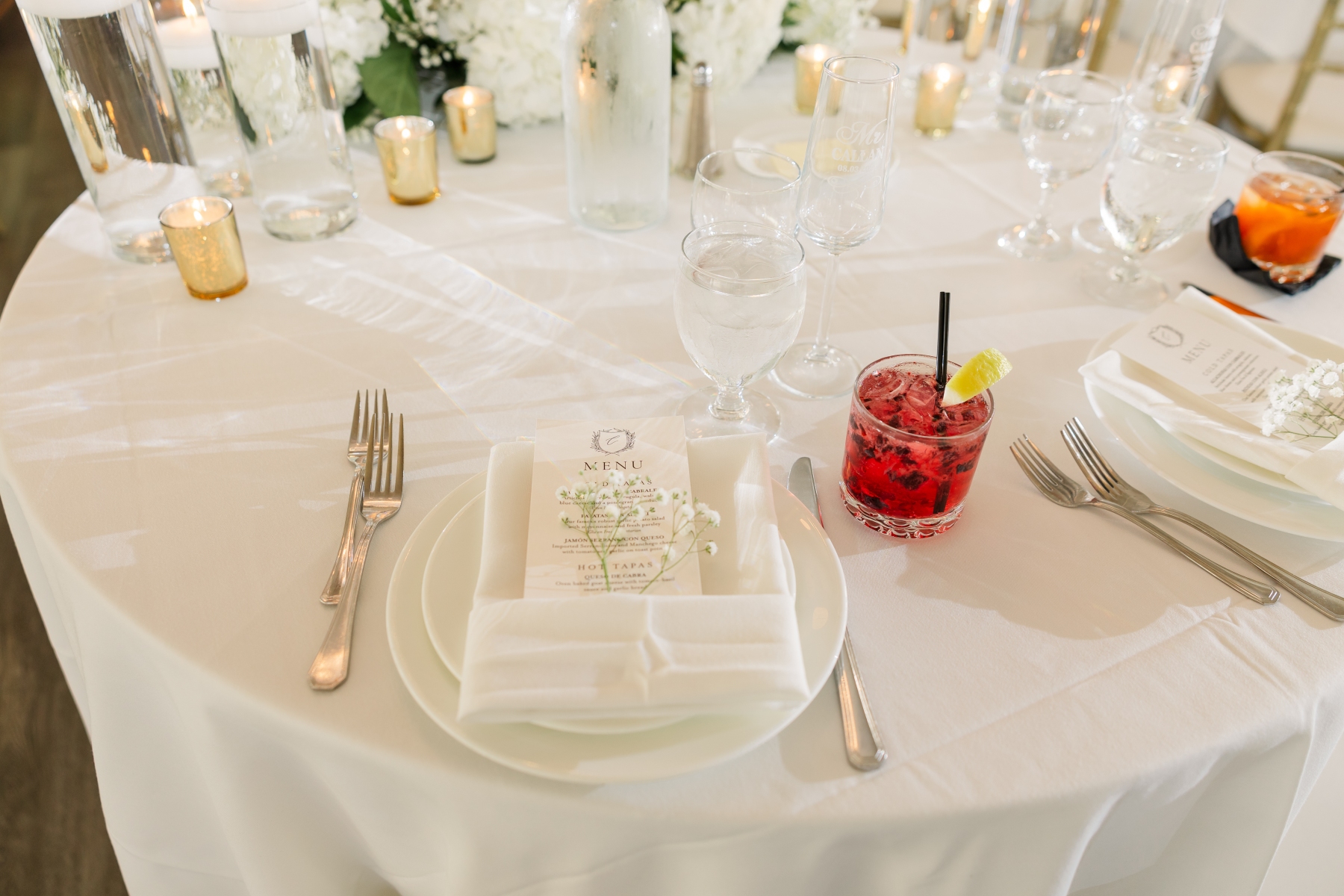 A place setting with a signature cocktail